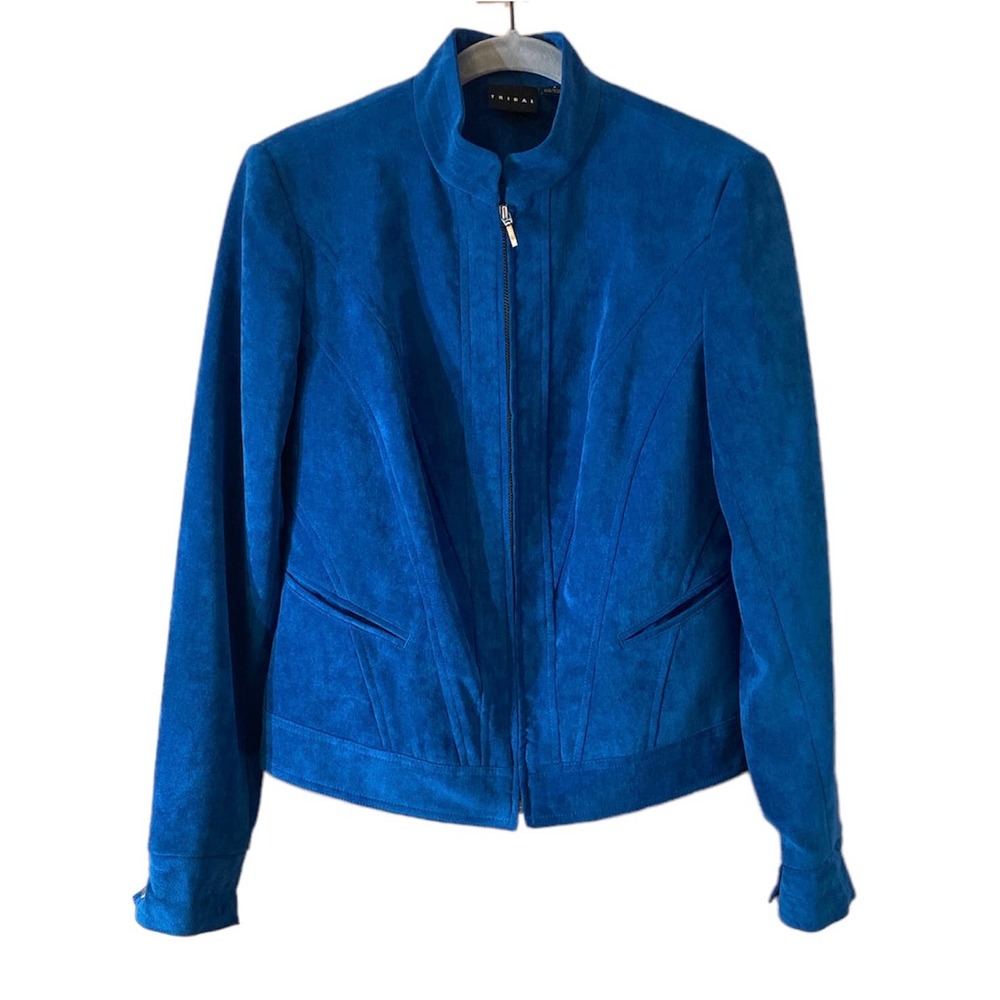 Tribal Sportswear Faux Suede Zip Jacket Size 4 Peacock Blue